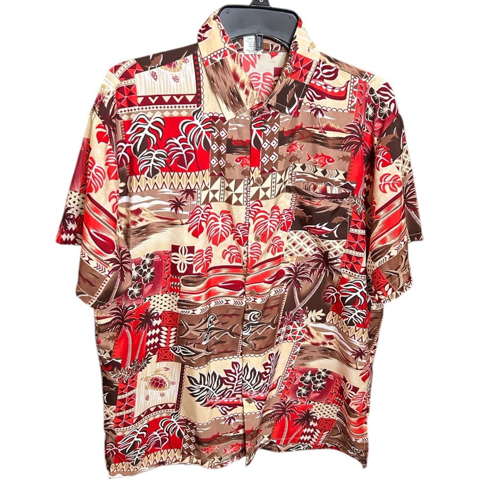Creations Men’s Hawaiian Shirt Size Medium Aloha Luau Tropical Brown Red